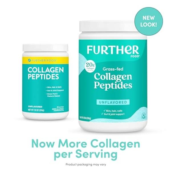 Further Food Unflavored Collagen Peptides Powder, Grass-Fed Pasture-Raised Hydrolyzed Type 1 & 3 Protein, Gut Health + Joint, Hair, Skin, Nails, Paleo Keto Sugar-Free 9.88 oz
