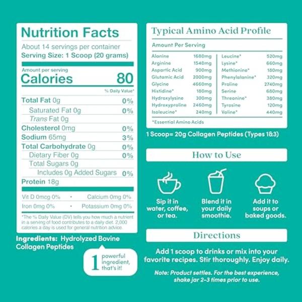 Further Food Unflavored Collagen Peptides Powder, Grass-Fed Pasture-Raised Hydrolyzed Type 1 & 3 Protein, Gut Health + Joint, Hair, Skin, Nails, Paleo Keto Sugar-Free 9.88 oz
