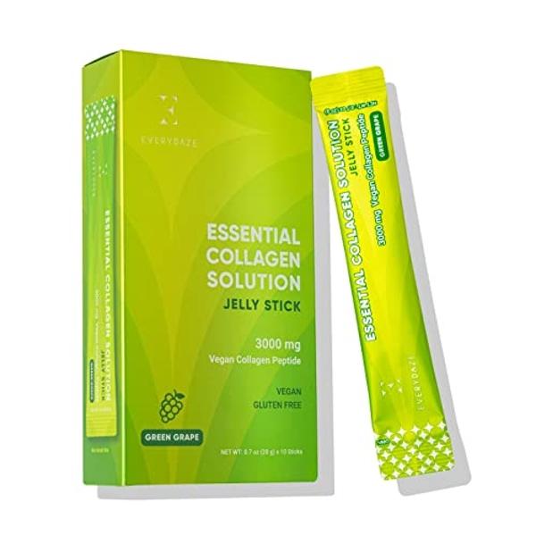 EVERYDAZE Essential Collagen Solution Jelly Stick | Vegan Collagen Peptide | Green Grape | 10 Packs | Hair, Skin, Nails, Beauty, Bone | Vitamins, Minerals, Antioxidants for Men & W