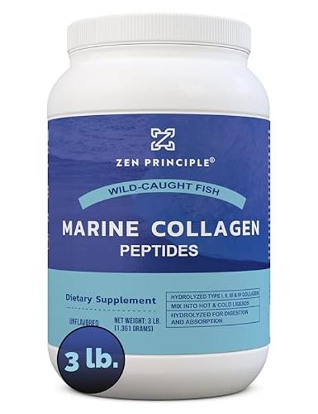 Zen Principle Marine Collagen Peptides Powder 3 lb. Wild-Caught Fish, Non-GMO. Supports Healthy Skin, Hair, Joints, and Bones. Hydrolyzed Type 1 & 3 Protein. Amino Acids, Unflavore