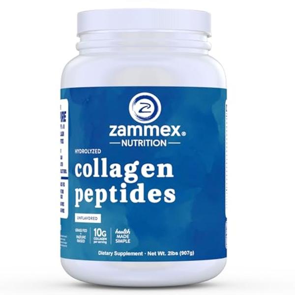 Zammex Collagen Peptides Powder, 90 Servings, Unflavored Instant Powdered, Pure Hydrolyzed Collagen Protein Powder (Type I, III) 100% Grass Fed, Paleo & Keto, Non-GMO, for Skin Hai