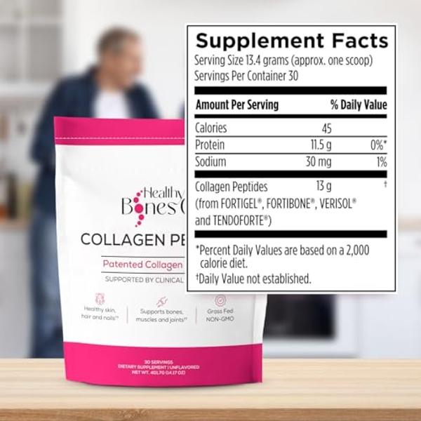 FORTIBONE Premium Bone Health Collagen Peptides w/Fortigel, Verisol, Tendoforte | Clinically-Supported for Bones Joints Skin Hair Nails | Hydrolyzed Collagen Complete Anti-Aging Fo