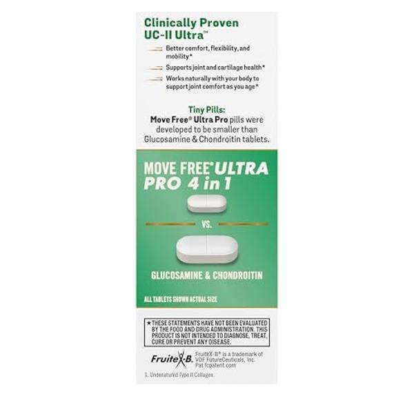 Move Free Ultra Pro with Quadruple Action Joint Support - Type 2 Collagen MSM Calcium Fructoborate & Manganese - Supports Joint Cartiliage Bone Connective Tissue, 120 Tablets (30 s