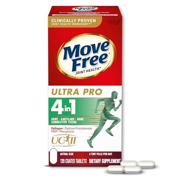 Move Free Ultra Pro with Quadruple Action Joint Support - Type 2 Collagen MSM Calcium Fructoborate & Manganese - Supports Joint Cartiliage Bone Connective Tissue, 120 Tablets (30 s