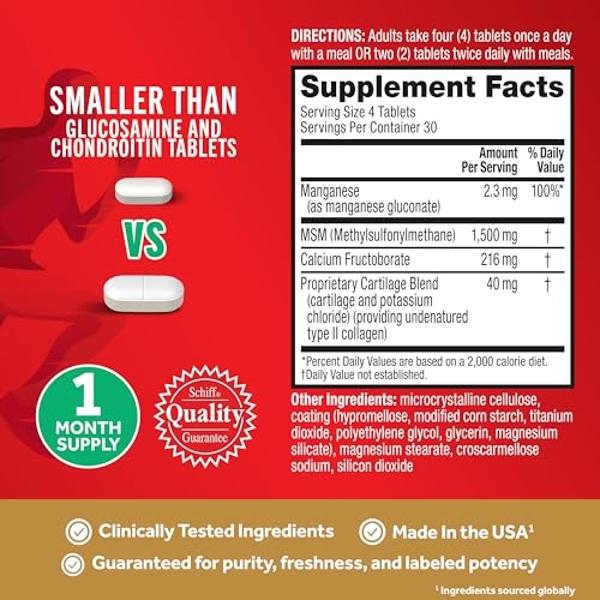 Move Free Ultra Pro with Quadruple Action Joint Support - Type 2 Collagen MSM Calcium Fructoborate & Manganese - Supports Joint Cartiliage Bone Connective Tissue, 120 Tablets (30 s