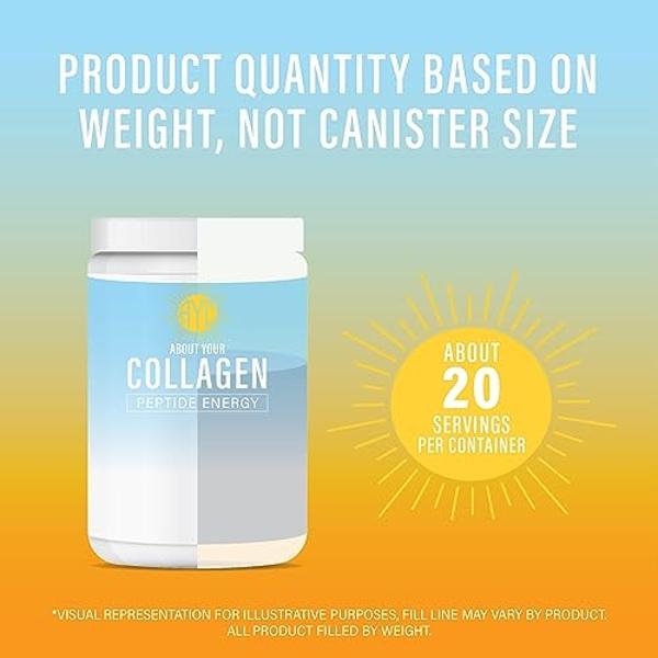 ABOUT YOUR COLLAGEN Peptide Energy Collagen Powder Hair, Nail, Skin, Type I & III,Caffeine for Energy, Vitamin C, Biotin, Hyaluronic Acid, Zero Sugar – 8.92 oz (Mango Passion)
