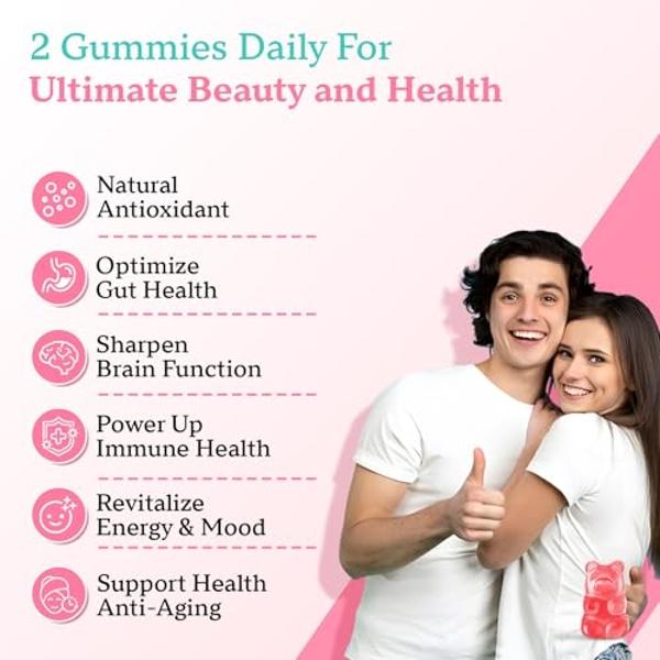 2 Pack Collagen Gummies for Women Men, Sugar Free Protein Collagen Gummies, Hydrolyzed Collagen Peptide Type I II III V X with Biotin Vitamin C A B D E for Skin Hair Nails