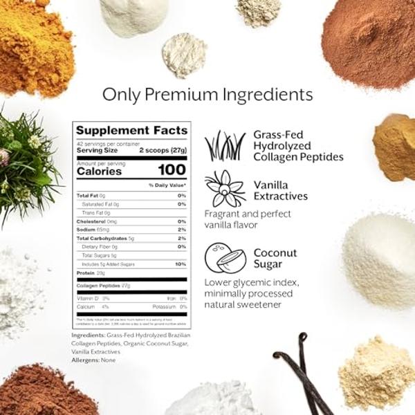 ProMix Nutrition Collagen Peptides, Vanilla - Hydrolyzed Collagen Protein Promotes Healthy Skin, Bones, Joints & Recovery Support - Add to Shakes, Smoothies, Beverages - 2.5 Pound 
