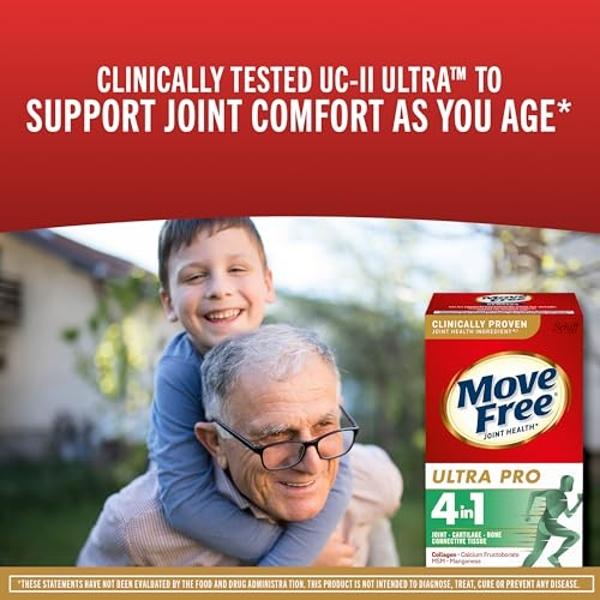 Move Free Ultra Pro with Quadruple Action Joint Support - Type 2 Collagen MSM Calcium Fructoborate & Manganese - Supports Joint Cartiliage Bone Connective Tissue, 120 Tablets (30 s