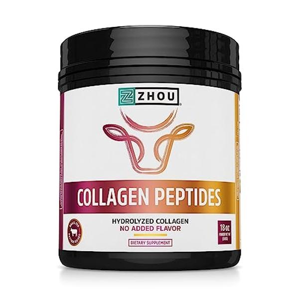 Zhou Collagen Peptides - Pure Hydrolized Collagen Powder for Women & Men, Grass Fed Natural Bovine Collagen for Skin, Hair Growth, Joints & Bones - 18 oz Jar (46 Servings)
