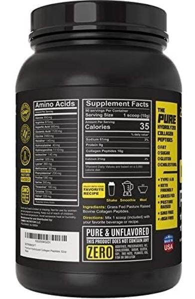 Zammex Collagen Peptides Powder, 90 Servings, Unflavored Instant Powdered, Pure Hydrolyzed Collagen Protein Powder (Type I, III) 100% Grass Fed, Paleo & Keto, Non-GMO, for Skin Hai