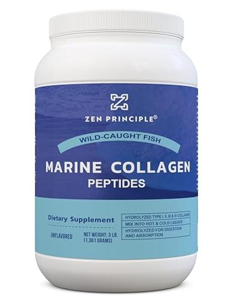 Zen Principle Marine Collagen Peptides Powder 3 lb. Wild-Caught Fish, Non-GMO. Supports Healthy Skin, Hair, Joints, and Bones. Hydrolyzed Type 1 & 3 Protein. Amino Acids, Unflavore