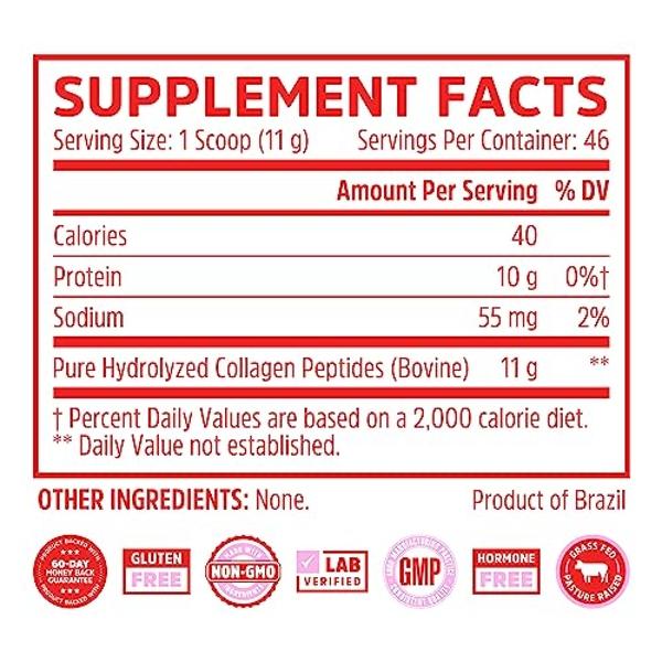 Zhou Collagen Peptides - Pure Hydrolized Collagen Powder for Women & Men, Grass Fed Natural Bovine Collagen for Skin, Hair Growth, Joints & Bones - 18 oz Jar (46 Servings)