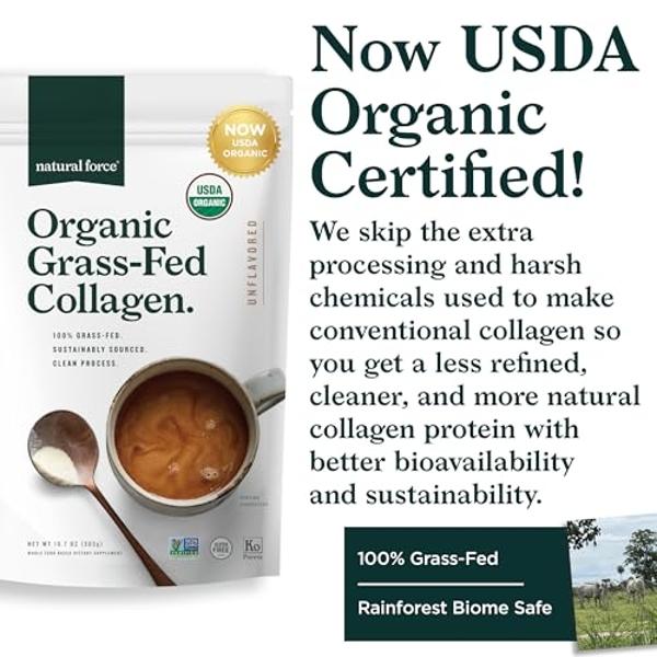 Natural Force Organic Clean Collagen Peptides Powder - USDA Certified Organic & Non-GMO, Keto & Paleo Certified - Hydrolyzed Type I & III Protein Powder with Essential Amino Acids 