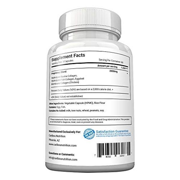 Multi Collagen Pills - 180 Collagen Pills - Type I, II, III, V & X Collagen Capsules - Unique Blend of Collagen Peptides Capsules - Wild Fish, Eggshell, Chicken & Grass-Fed Beef Co