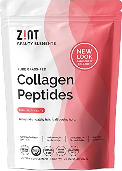 Zint Collagen Peptides Powder (32 oz): Paleo-Friendly, Keto-Certified, Grass-Fed Hydrolyzed Collagen Protein Supplement - Unflavored, Non GMO