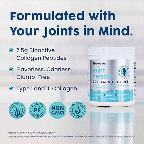 NativePath Joint Health Collagen Peptides, Type 1 & 3 Peptides, with Fortigel and Verisol, 7.9 Ounce, 30 Servings