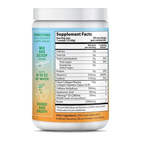 ABOUT YOUR COLLAGEN Peptide Energy Collagen Powder Hair, Nail, Skin, Type I & III,Caffeine for Energy, Vitamin C, Biotin, Hyaluronic Acid, Zero Sugar – 8.92 oz (Mango Passion)