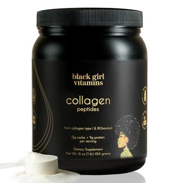 Black Girl Vitamins | Collagen Peptides Powder - Collagen for Skin, Hair & Nails - Unflavoured Hydrolyzed Collagen Powder, Dairy-Free, Gluten-Free Collagen for Women and Men - 16oz