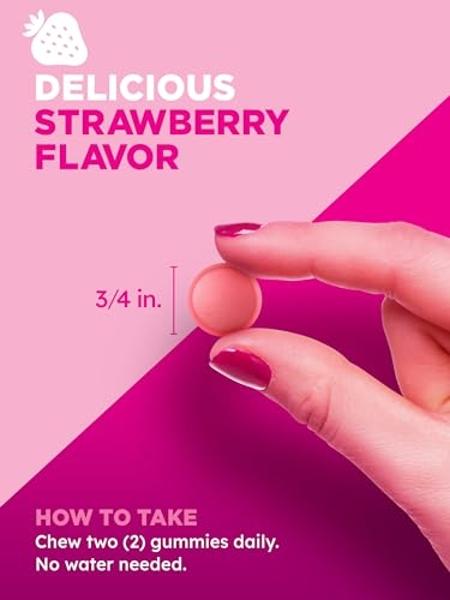 PINK Hair Skin Nails Gummies | 60 Count | Plus Collagen & Biotin | Non-GMO & Gluten Free Vitamins for Women | Strawberry Flavor