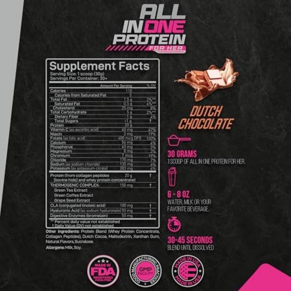 Forzagen All in One Protein for Her | Women’s Protein Powder with Multi Collagen Peptides | Hydrolyzed Collagen Supplement, Gut Health, Great for Pre & Post Workout | Dutch Chocola