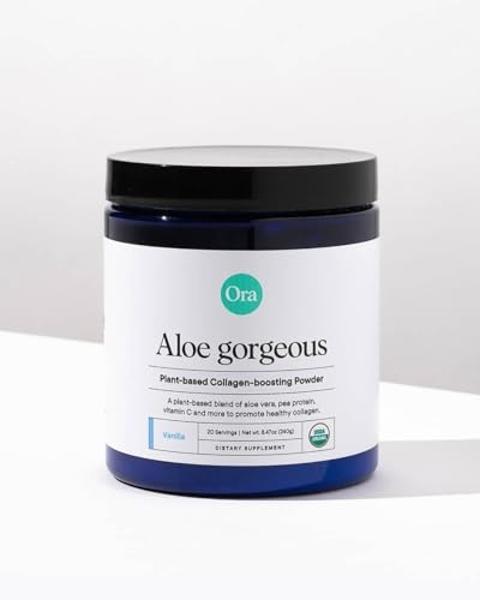 Ora Organic Vegan Collagen-Boosting Powder for Women and Men - Hair, Skin, & Nails Support - Bamboo Silica, Plant-Based Protein, Organic Vitamin C, Aloe Vera - Vanilla Flavor, 20 S