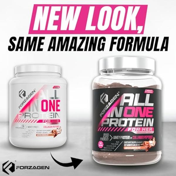 Forzagen All in One Protein for Her | Women’s Protein Powder with Multi Collagen Peptides | Hydrolyzed Collagen Supplement, Gut Health, Great for Pre & Post Workout | Dutch Chocola
