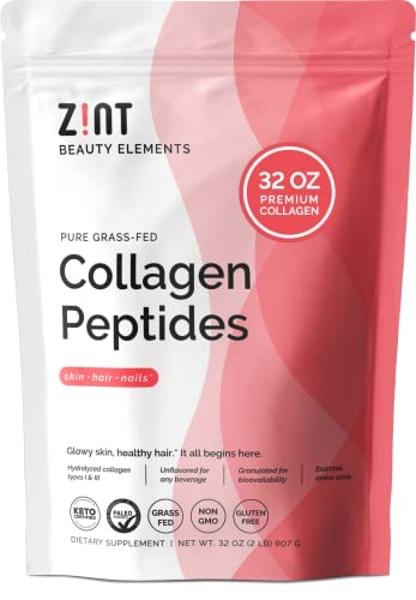 Zint Collagen Peptides Powder (32 oz): Paleo-Friendly, Keto-Certified, Grass-Fed Hydrolyzed Collagen Protein Supplement - Unflavored, Non GMO