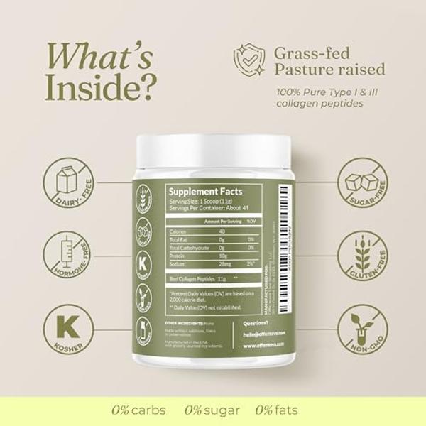 Hydrolyzed Collagen Peptides Powder - 100% Pure, Grass Fed & Unflavored for Women & Men – for Healthy Bones, Joints, Hair & Skin – Colageno Hidrolizado en Polvo Piel, Cabello y Art