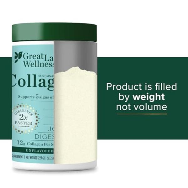 Great Lakes Wellness Sustainable Marine Collagen Peptides Powder for Skin, Hair, Nails, Joints & Digestion - Unflavored - Quick Dissolve Hydrolyzed, Wild Caught, MSC Certified, Non