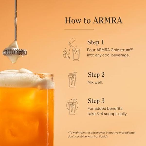 ARMRA Colostrum™ Premium Powder, Grass Fed, Gut Health Bloating Immunity Skin & Hair, Contains 400+ Bioactive Nutrients, Potent Bioavailable, Keto, Gluten & Fat Free (Blood Orange 