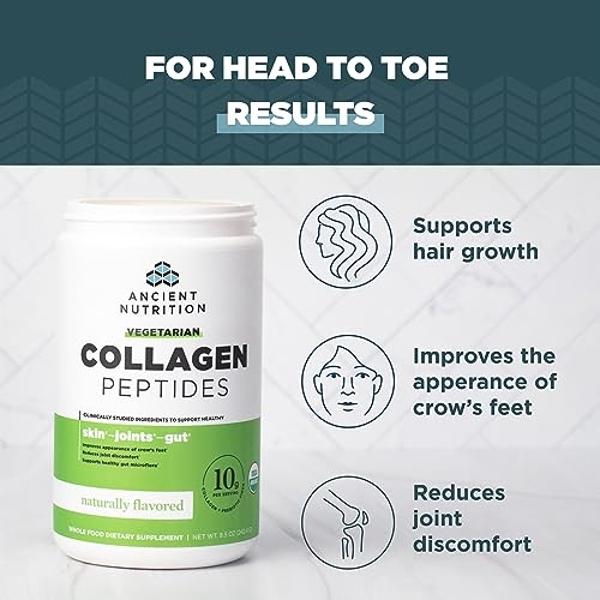 Ancient Nutrition Vegetarian Collagen Peptides, Collagen Peptides Powder, Collagen Powder with Natural Flavor, Prebiotics and Probiotics, Supports Healthy Skin, Hair, Joints, Diges