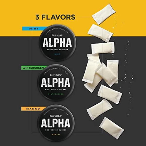 Fully Loaded Alpha Nootropic Pouches (Mango) - 5 Cans - 15 Pouches per can -Effective Nootropic Delivery, Nic Pouch Replacement - Faster Absorption, Alpha GPC, L-Tyrosine, GABA