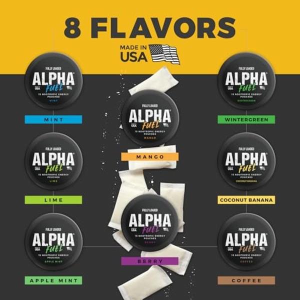 Fully Loaded Alpha Fuel Nootropic Pouches (Apple Mint Fuel) - Nootropic Energy Pouches with Caffeine, Alpha GPC, Tyrosine, Taurine, Guarana and More