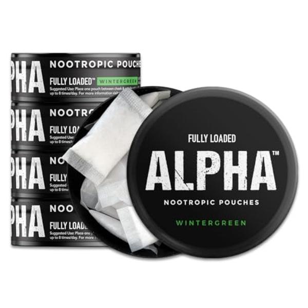 Fully Loaded Alpha Nootropic Pouches (Wintergreen) - 5 Cans - 15 Pouches per can - Effective Nootropic Delivery, Nic Pouch Replacement - Faster Absorption, Alpha GPC, L-Tyrosine, G
