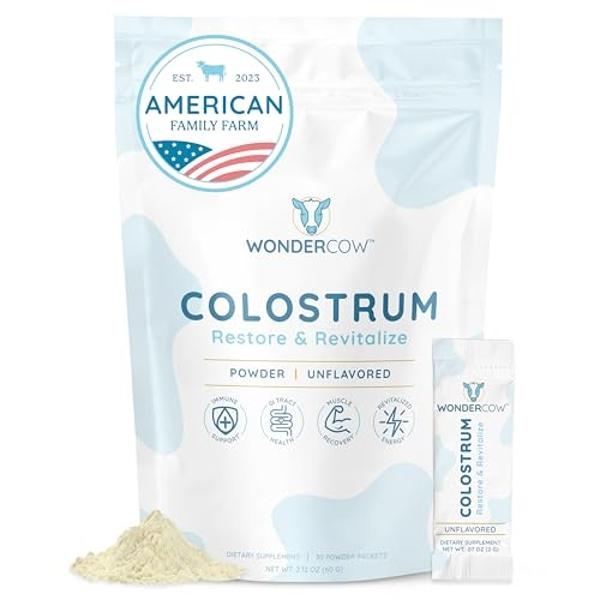Colostrum Supplement Powder for Gut Health, Immune Support, Muscle Recovery & Wellness | Natural IgG Pure Whole Bovine Colostrum Superfood, Unflavored, 30 Servings