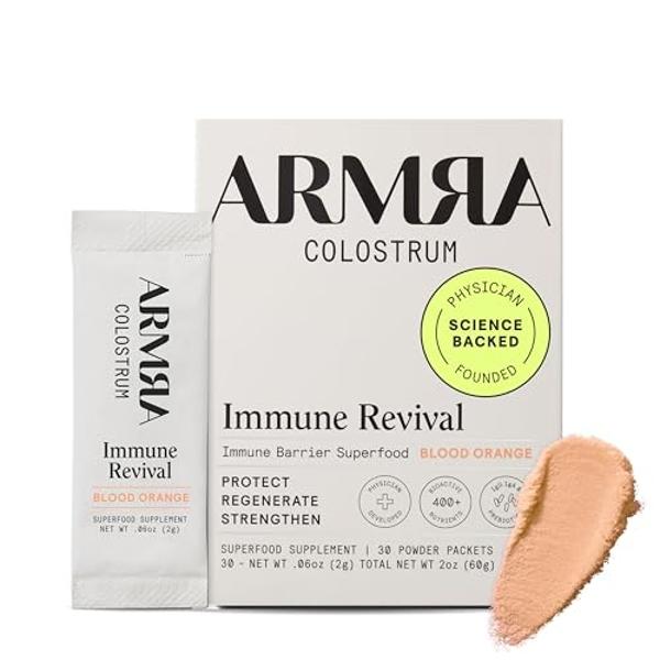 ARMRA Colostrum™ Premium Powder, Grass Fed, Gut Health Bloating Immunity Skin & Hair, Contains 400+ Bioactive Nutrients, Potent Bioavailable, Keto, Gluten & Fat Free (Blood Orange 