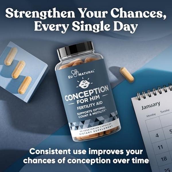 Conception For Him – Fertility Supplements for Men, Male Fertility Booster & Prenatal – Optimal Sperm Count, Motility Strength – Ashwagandha, Folate Folic Acid,Magnesium & Zinc – 6