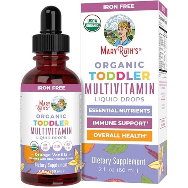 MaryRuth Organics Kids Multivitamin for Toddlers | USDA Organic | Toddler Vitamins Liquid Drops for Kids Ages 1-3 | Toddler Immune Support & Overall Wellness | Vegan | Non-GMO | Gl