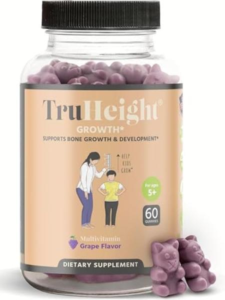 TruHeight Growth Gummies (Grape) Natural Growth & Development Supplement for Kids & Teens - Vitamin D, K, Calcium & Ashwaganda - Bone Strength Vitamins - Picky Eater Vitamin for Ki