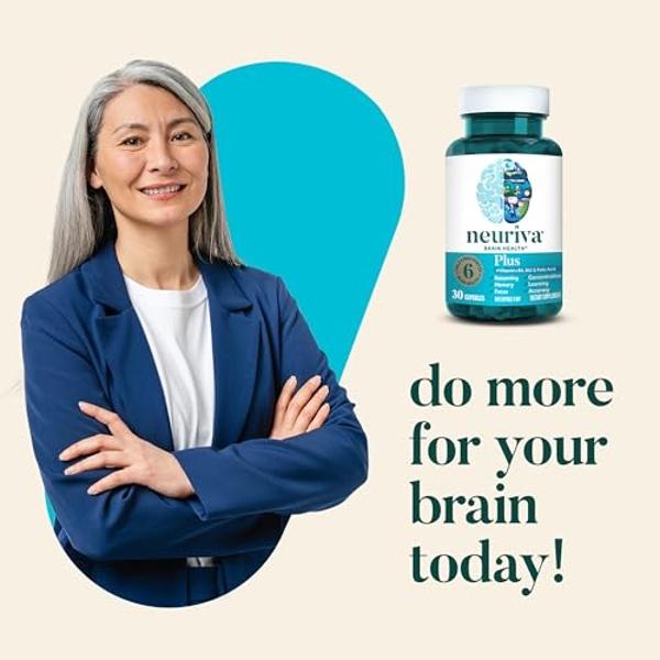 NEURIVA Plus Brain Supplement for Memory and Focus Clinically Tested Nootropics for Concentration for Mental Clarity, Cognitive Enhancement Vitamins B6, B12, Phosphatidylserine 30 