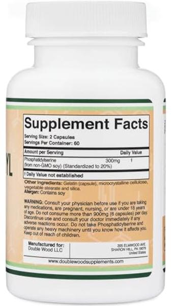 PhosphatidylSerine Supplement 300mg Per Serving, 120 Capsules (Phosphatidyl Serine Complex) by Double Wood