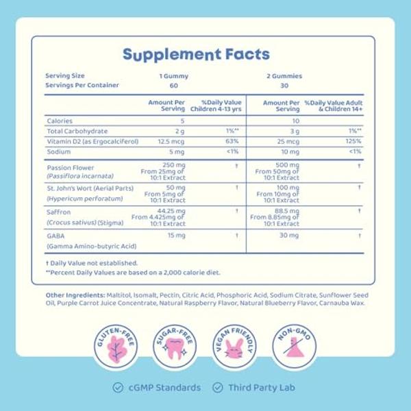 JoySpring Saffron Gummies for Kids | Saffron Extract with GABA Supplements Offer Mood Support and Calms Temper Tantrums | Sugar Free Gummies