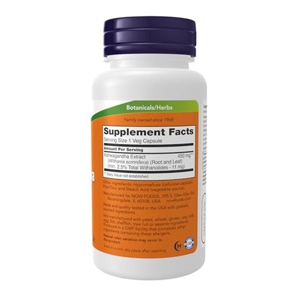 NOW Foods Supplements, Ashwagandha (Withania somnifera) 450 mg (Standardized Extract) for Immune Support ,90 Veg Capsules