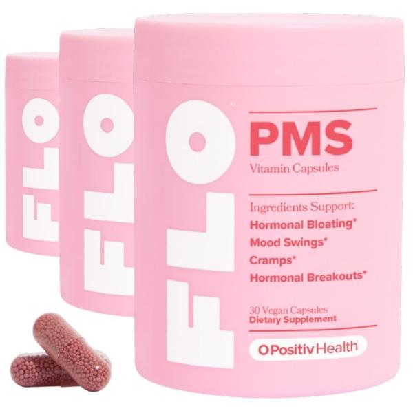 O Positiv FLO PMS Vitamins for Women, 30 Servings (Pack of 3) - Proactive PMS Relief - Targets Hormonal Breakouts, Bloating, Cramps, & Mood Swings with Chasteberry, Vitamin B6, & L