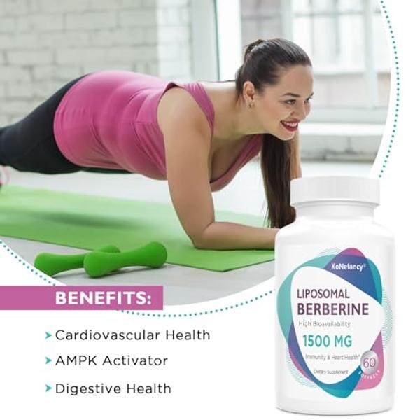 Liposomal Berberine Supplement 1500mg - Third Party Tested, High Bioavailability Berberine HCL Capsules for Women and Men, AMPK Activator for Cardiovascular Health, Sugar-Free, Non