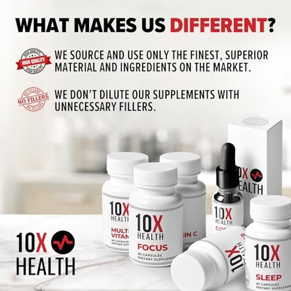 10X Health TMG Supplements - Trimethylglycine Supplement for Liver Support, Heart Wellness, Energy, Regulate Homocysteine Levels with Betaine Anhydrous - Non-GMO & Gluten-Free - 60