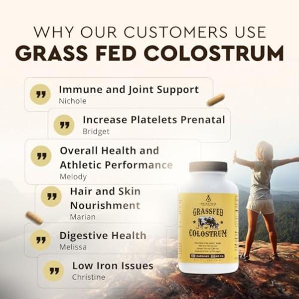 Ancestral Supplements Grass Fed Beef Colostrum Supplement, 3000 mg, Offers Immune Support and Promotes Gut Health, Athletic Performance, Healthy Iron Levels, Growth and Repair, Non