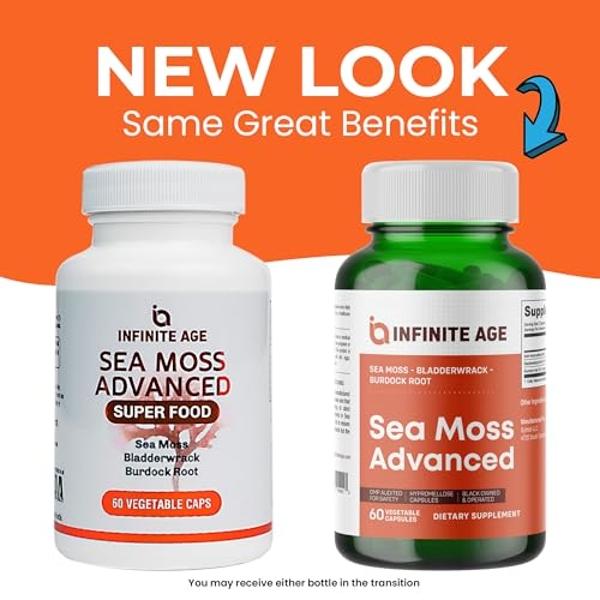 Infinite Age 3 Pack of 1250mg Sea Moss Advanced Superfood Capsules, 180 Count - High-Potency, Vegan, Made in The USA - Irish Seamoss, Bladderwrack, Burdock Root - Overall Health, I