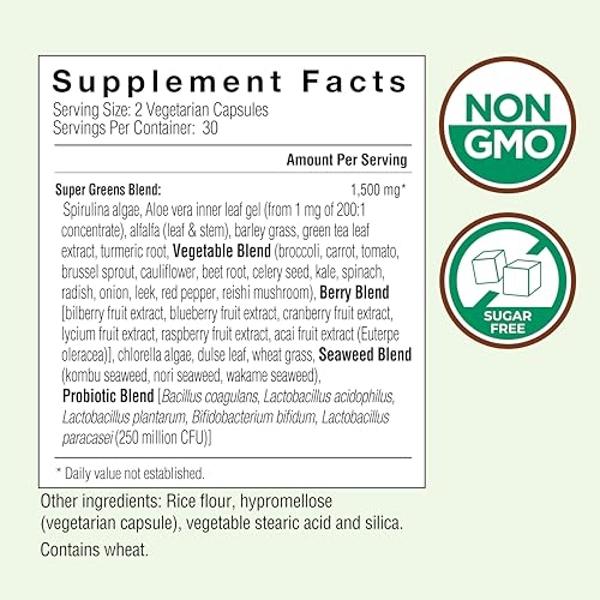 COUNTRY FARMS Super Greens Vegicaps, 32 Super Foods, Whole Food Supplement, Greens, Fruit, Vegetables, Mushrooms & Probiotics, Rich in Antioxidants & Phytonutrients, 60 Count, 30 S
